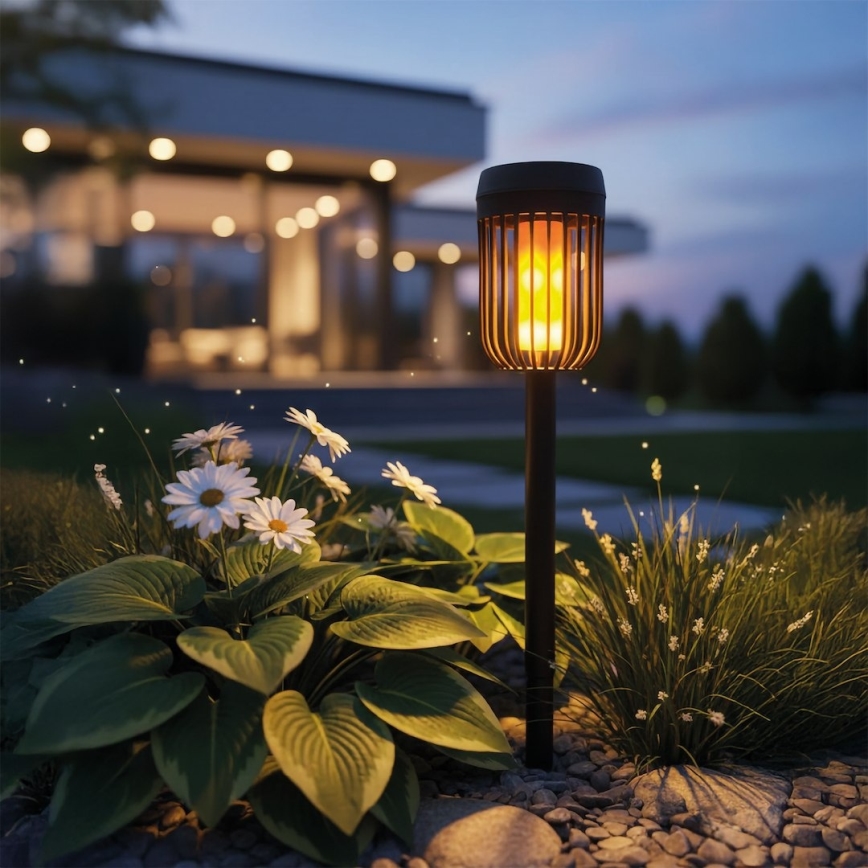 LED solárna lampa FLAME LED/1,2V 100 mAh 1800K 37 cm IP44 čierna