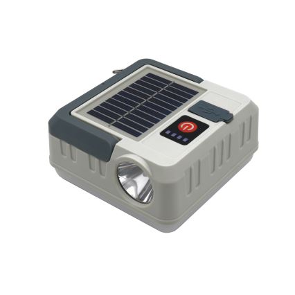 LED Stmievateľná nabíjacia solárna lampa s funkciou powerbanky LED/1W/5,5V 8000K IPX4 1200 mAh šedá