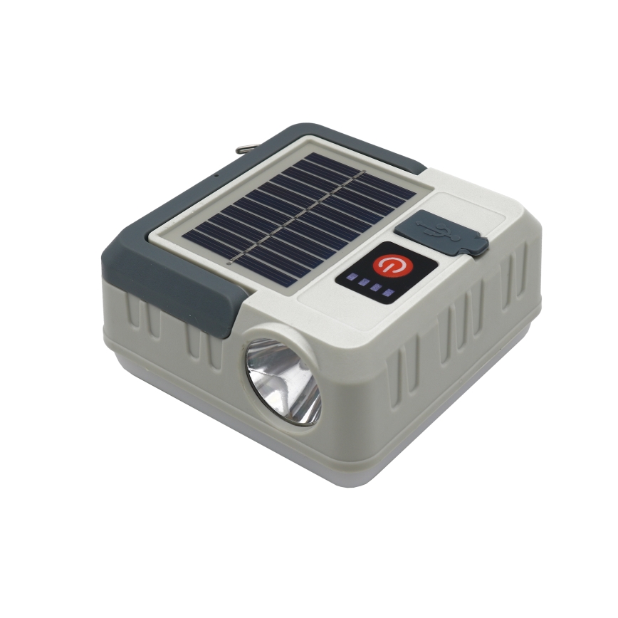 LED Stmievateľná nabíjacia solárna lampa s funkciou powerbanky LED/1W/5,5V 8000K IPX4 1200 mAh šedá