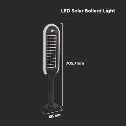 LED Solárna lampa so senzorom BOLLARD LED/5W/5,5V 70 cm 3000K IP65 2000 mAh