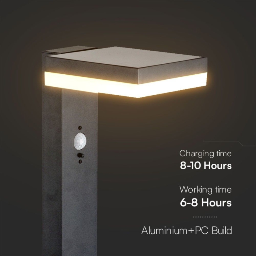 LED Solárna lampa so senzorom LED/2W/3,7V IP54 3000K 2200 mAh hranatý čierna