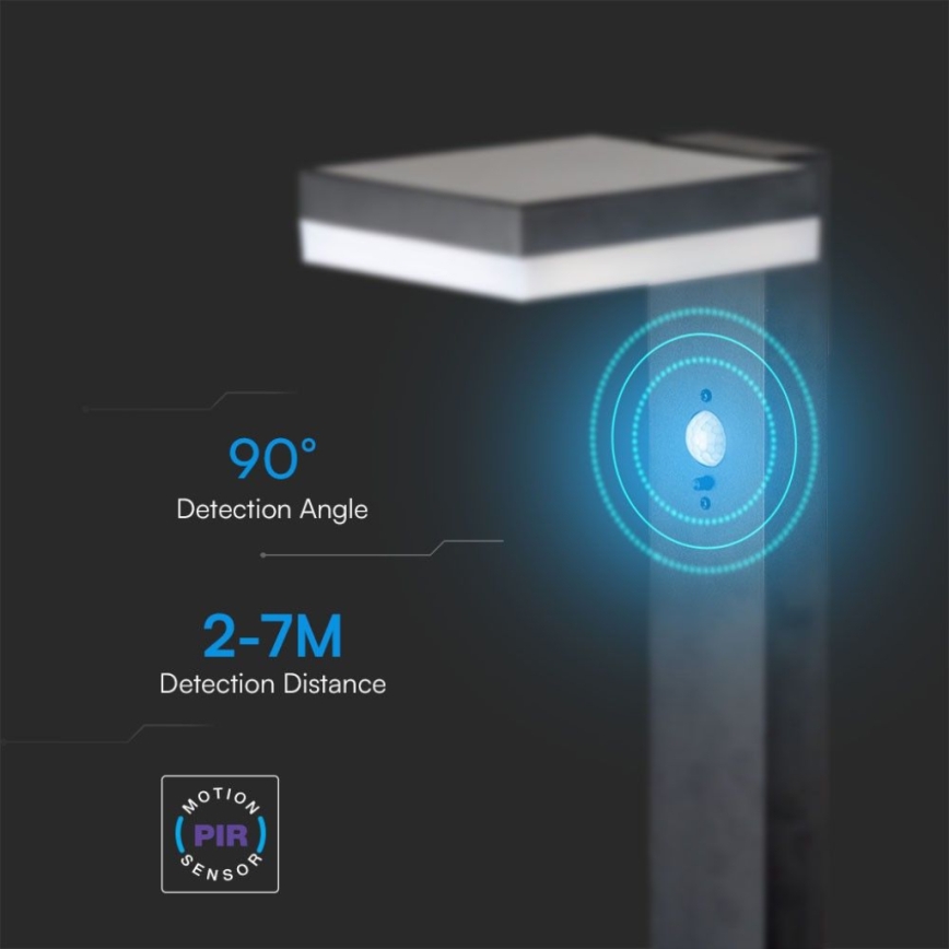 LED Solárna lampa so senzorom LED/2W/3,7V IP54 3000K 2200 mAh hranatý čierna