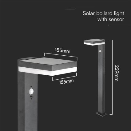 LED Solárna lampa so senzorom LED/2W/3,7V IP54 3000K 2200 mAh hranatý čierna