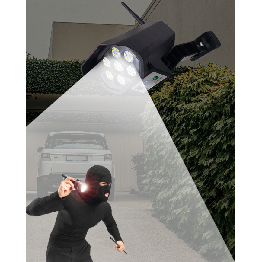 LED Solárna maketa bezpečnostnej kamery so senzorom LED/3,7V IP44 čierna + diaľkové ovládanie