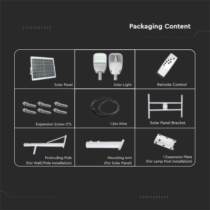 LED Stmievateľná solárna pouličná lampa SAMSUNG CHIP LED/50W/6,4V 4000K IP65 30000 mAh + diaľkové ovládanie