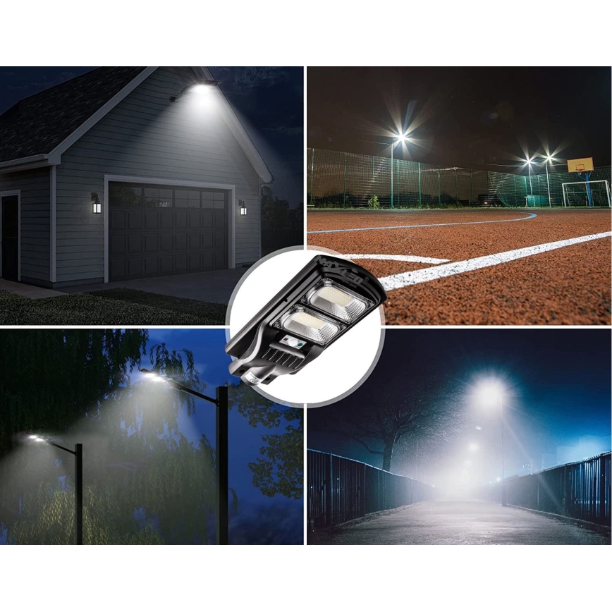LED Stmievateľná solárna pouličná lampa so senzorom LED/120W/6V 6500K IP65 čierna + diaľkové ovládanie