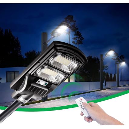 LED Stmievateľná solárna pouličná lampa so senzorom LED/120W/6V 6500K IP65 čierna + diaľkové ovládanie