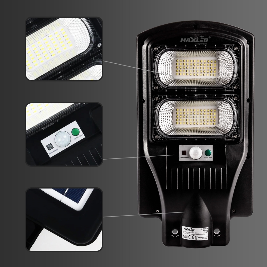 LED Stmievateľná solárna pouličná lampa so senzorom LED/120W/6V 6500K IP65 čierna + diaľkové ovládanie