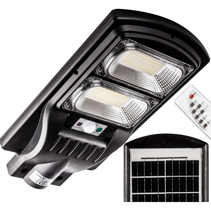 LED Stmievateľná solárna pouličná lampa so senzorom LED/120W/6V 6500K IP65 čierna + diaľkové ovládanie
