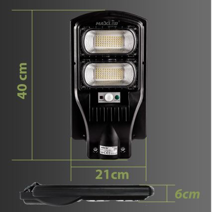 LED Stmievateľná solárna pouličná lampa so senzorom LED/120W/6V 6500K IP65 čierna + diaľkové ovládanie