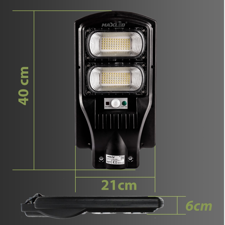 LED Stmievateľná solárna pouličná lampa so senzorom LED/120W/6V 6500K IP65 čierna + diaľkové ovládanie