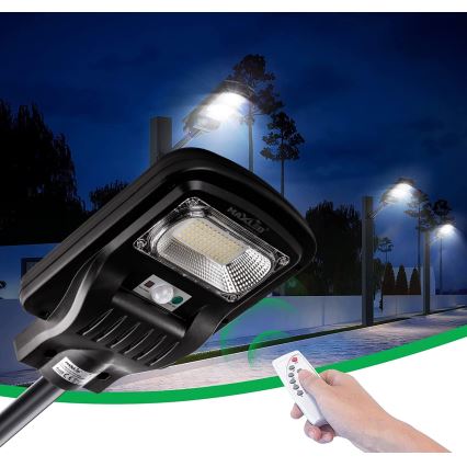 LED Stmievateľná solárna pouličná lampa so senzorom LED/150W/6V 6500K IP65 čierna + diaľkové ovládanie