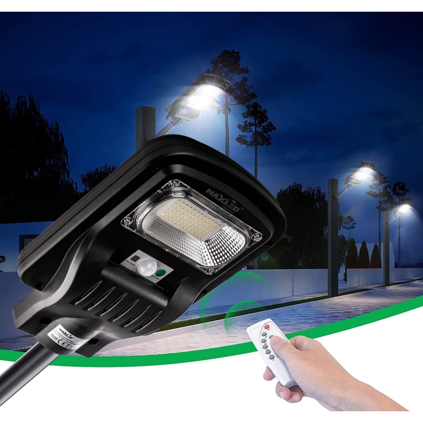 LED Stmievateľná solárna pouličná lampa so senzorom LED/150W/6V 6500K IP65 čierna + diaľkové ovládanie