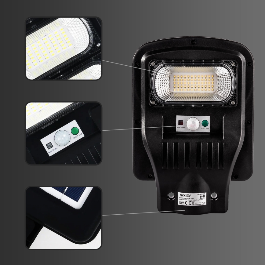 LED Stmievateľná solárna pouličná lampa so senzorom LED/150W/6V 6500K IP65 čierna + diaľkové ovládanie