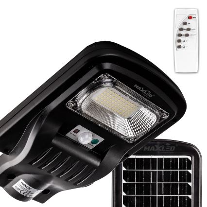 LED Stmievateľná solárna pouličná lampa so senzorom LED/150W/6V 6500K IP65 čierna + diaľkové ovládanie