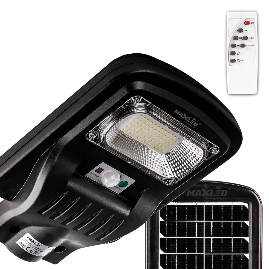 LED Stmievateľná solárna pouličná lampa so senzorom LED/150W/6V 6500K IP65 čierna + diaľkové ovládanie