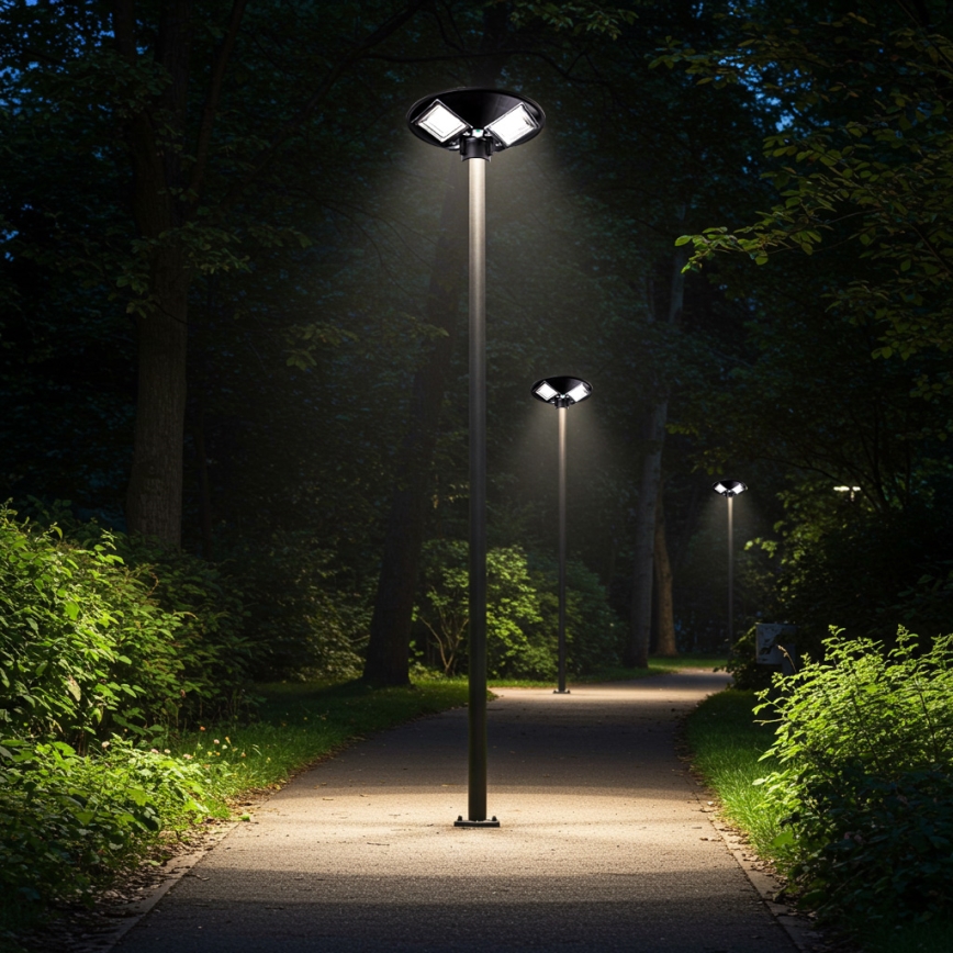 LED Stmievateľná solárna pouličná lampa so senzorom LED/15W/6V 11000 mAh 6500K IP65 čierna + diaľkové ovládanie