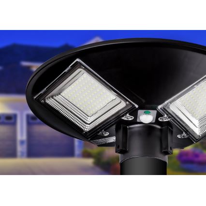 LED Stmievateľná solárna pouličná lampa so senzorom LED/15W/6V 11000 mAh 6500K IP65 čierna + diaľkové ovládanie