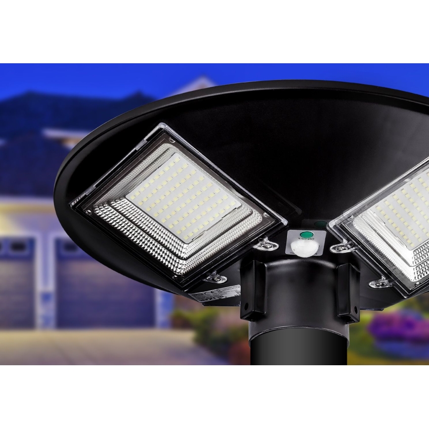 LED Stmievateľná solárna pouličná lampa so senzorom LED/15W/6V 11000 mAh 6500K IP65 čierna + diaľkové ovládanie