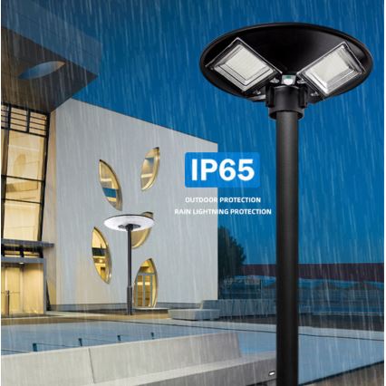 LED Stmievateľná solárna pouličná lampa so senzorom LED/15W/6V 11000 mAh 6500K IP65 čierna + diaľkové ovládanie