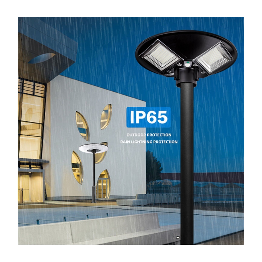 LED Stmievateľná solárna pouličná lampa so senzorom LED/15W/6V 11000 mAh 6500K IP65 čierna + diaľkové ovládanie
