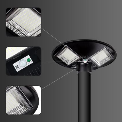 LED Stmievateľná solárna pouličná lampa so senzorom LED/15W/6V 11000 mAh 6500K IP65 čierna + diaľkové ovládanie