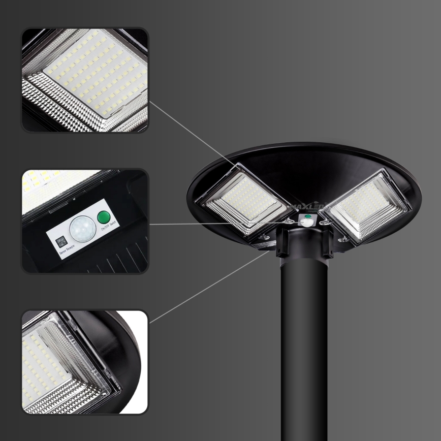 LED Stmievateľná solárna pouličná lampa so senzorom LED/15W/6V 11000 mAh 6500K IP65 čierna + diaľkové ovládanie