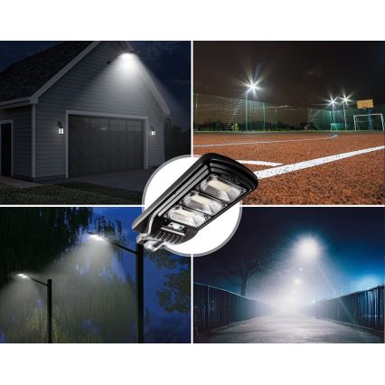 LED Stmievateľná solárna pouličná lampa so senzorom LED/180W/6V 6500K IP65 čierna + diaľkové ovládanie