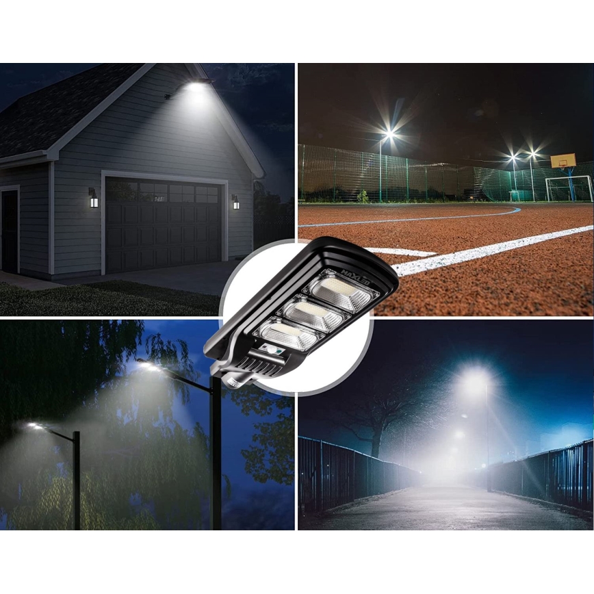 LED Stmievateľná solárna pouličná lampa so senzorom LED/180W/6V 6500K IP65 čierna + diaľkové ovládanie