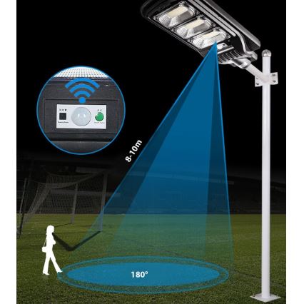 LED Stmievateľná solárna pouličná lampa so senzorom LED/180W/6V 6500K IP65 čierna + diaľkové ovládanie