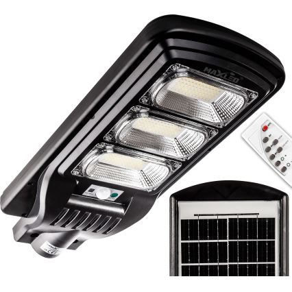 LED Stmievateľná solárna pouličná lampa so senzorom LED/180W/6V 6500K IP65 čierna + diaľkové ovládanie