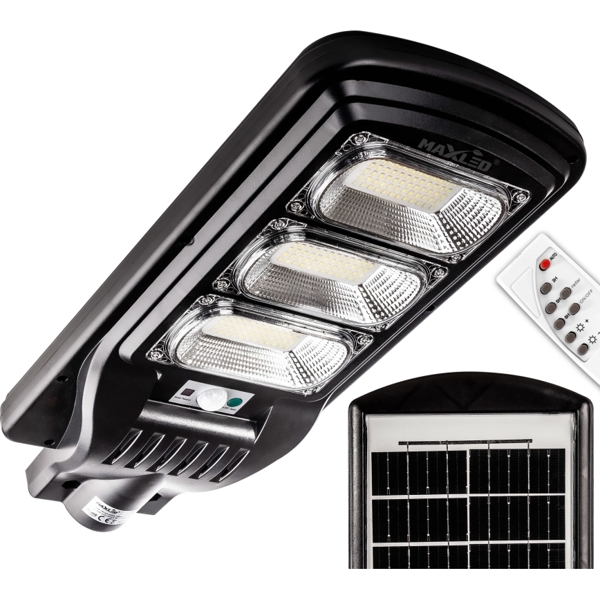 LED Stmievateľná solárna pouličná lampa so senzorom LED/180W/6V 6500K IP65 čierna + diaľkové ovládanie
