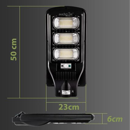 LED Stmievateľná solárna pouličná lampa so senzorom LED/180W/6V 6500K IP65 čierna + diaľkové ovládanie