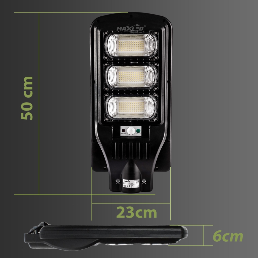 LED Stmievateľná solárna pouličná lampa so senzorom LED/180W/6V 6500K IP65 čierna + diaľkové ovládanie