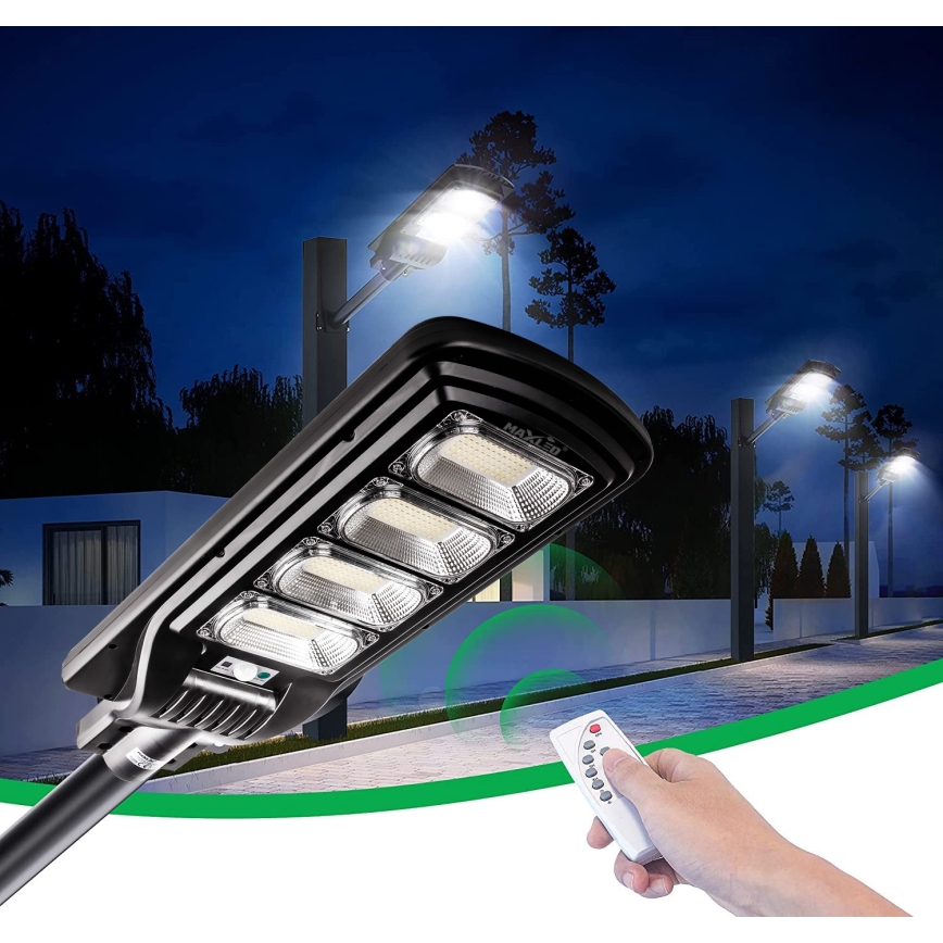 LED Stmievateľná solárna pouličná lampa so senzorom LED/240W/6V 6500K IP65 čierna + diaľkové ovládanie