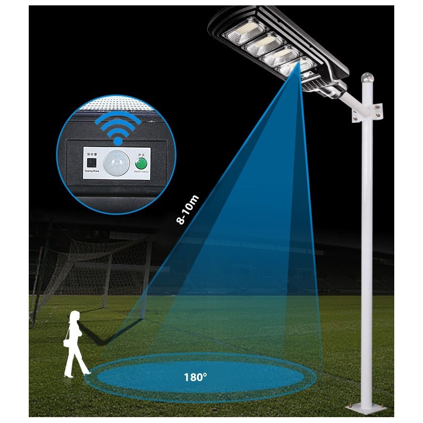 LED Stmievateľná solárna pouličná lampa so senzorom LED/240W/6V 6500K IP65 čierna + diaľkové ovládanie