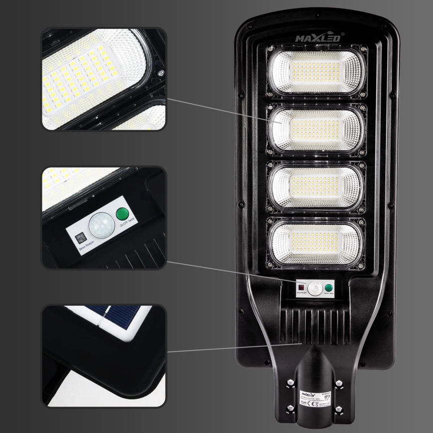 LED Stmievateľná solárna pouličná lampa so senzorom LED/240W/6V 6500K IP65 čierna + diaľkové ovládanie