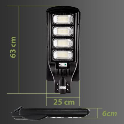 LED Stmievateľná solárna pouličná lampa so senzorom LED/240W/6V 6500K IP65 čierna + diaľkové ovládanie