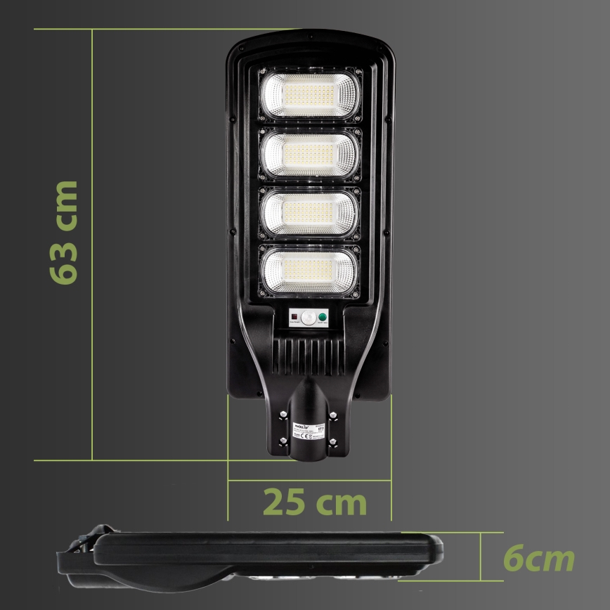 LED Stmievateľná solárna pouličná lampa so senzorom LED/240W/6V 6500K IP65 čierna + diaľkové ovládanie