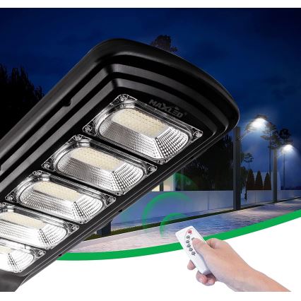 LED Stmievateľná solárna pouličná lampa so senzorom LED/300W/6V 6500K IP65 čierna + diaľkové ovládanie