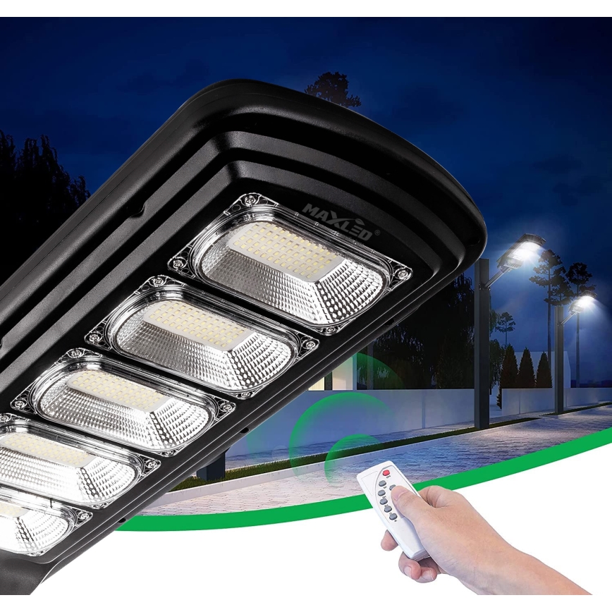 LED Stmievateľná solárna pouličná lampa so senzorom LED/300W/6V 6500K IP65 čierna + diaľkové ovládanie