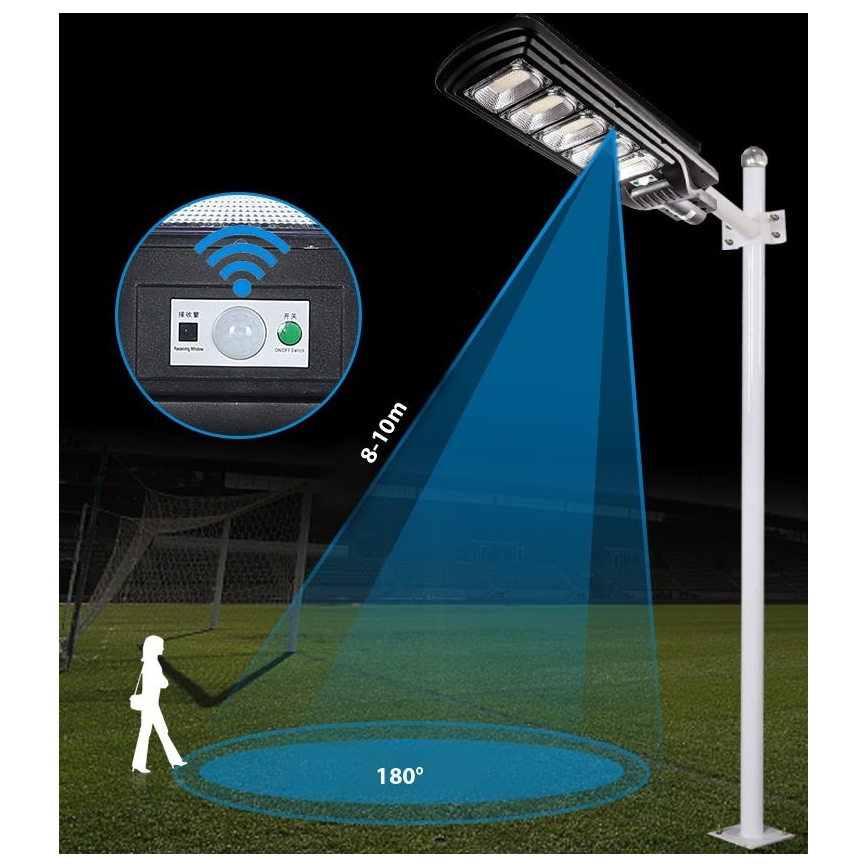 LED Stmievateľná solárna pouličná lampa so senzorom LED/300W/6V 6500K IP65 čierna + diaľkové ovládanie