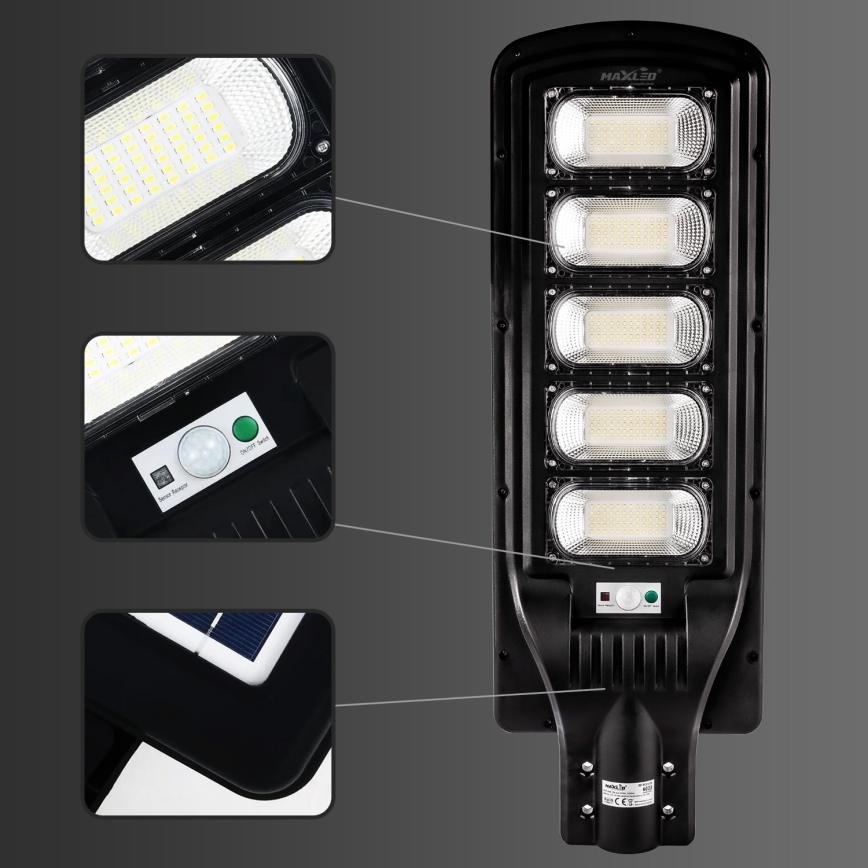 LED Stmievateľná solárna pouličná lampa so senzorom LED/300W/6V 6500K IP65 čierna + diaľkové ovládanie