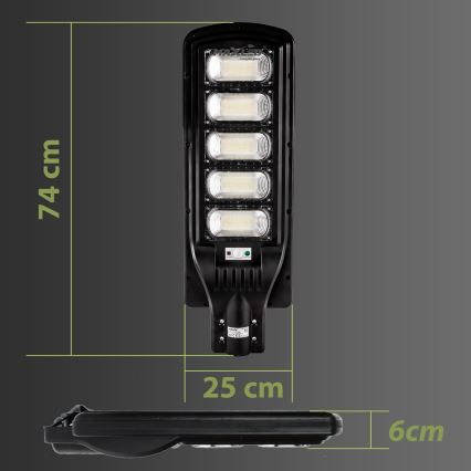 LED Stmievateľná solárna pouličná lampa so senzorom LED/300W/6V 6500K IP65 čierna + diaľkové ovládanie
