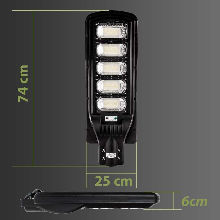 LED Stmievateľná solárna pouličná lampa so senzorom LED/300W/6V 6500K IP65 čierna + diaľkové ovládanie