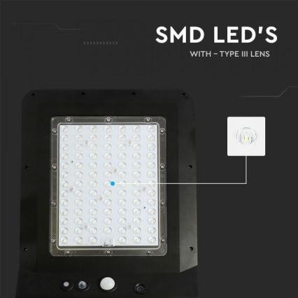 LED Solárna pouličná lampa so senzorom LED/40W/9,6V IP65 6000K 12000 mAh + diaľkové ovládanie