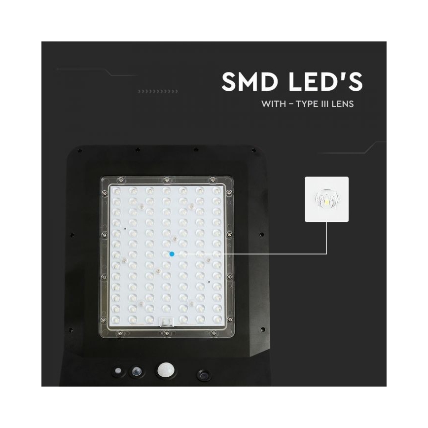 LED Solárna pouličná lampa so senzorom LED/40W/9,6V IP65 6000K 12000 mAh + diaľkové ovládanie