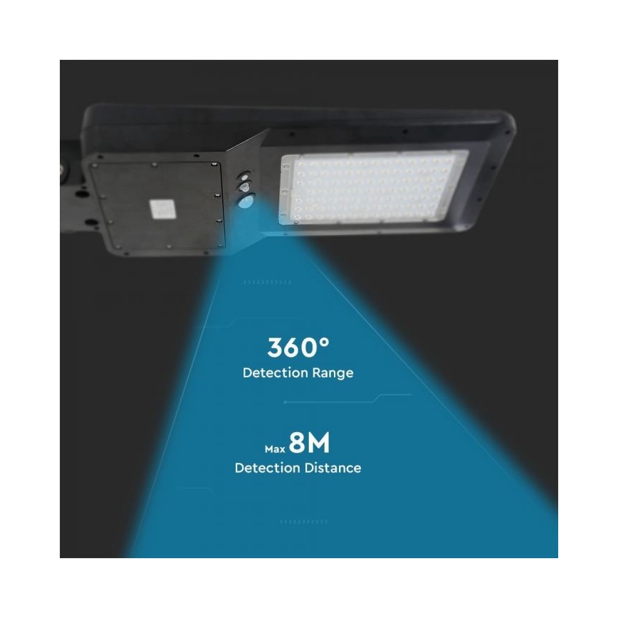 LED Solárna pouličná lampa so senzorom LED/40W/9,6V IP65 6000K 12000 mAh + diaľkové ovládanie