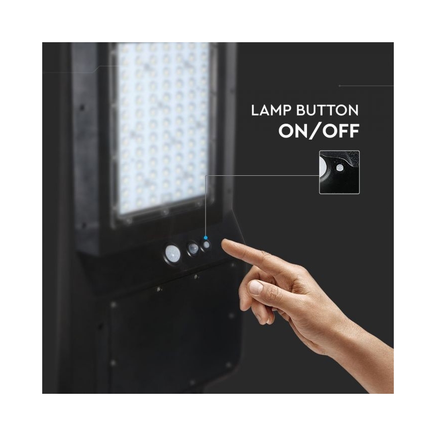 LED Solárna pouličná lampa so senzorom LED/40W/9,6V IP65 6000K 12000 mAh + diaľkové ovládanie