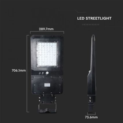LED Solárna pouličná lampa so senzorom LED/40W/9,6V IP65 6000K 12000 mAh + diaľkové ovládanie